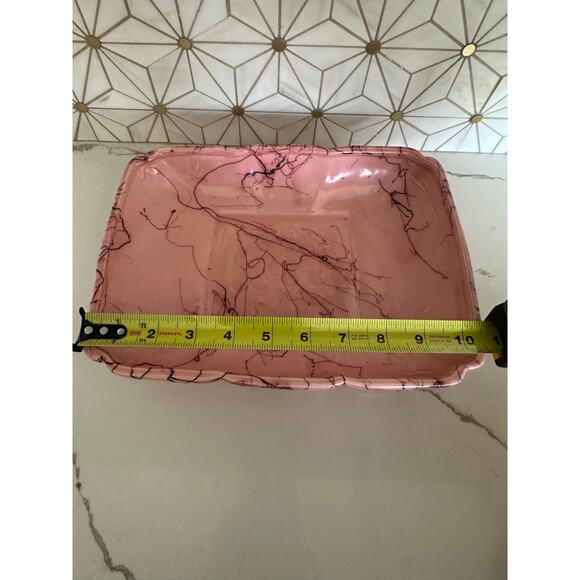 Vintage Pink Rectangular Bowl with Deep Purple Veining – Mid-Century Art Pottery - Picture 4 of 6